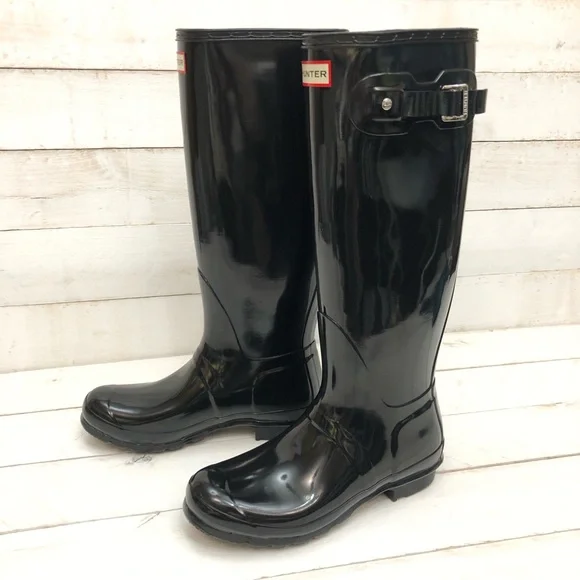 Hunter Original Tall Gloss Rain Boots • Women's Sz 9 • Black Gloss • NIB - Picture 6 of 12